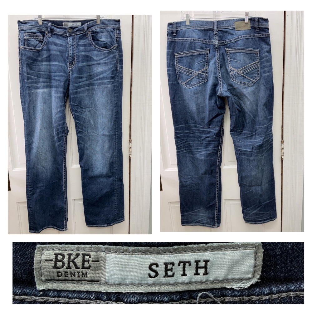 BKE Seth Mens 38L 38 Long Tall Straight Leg Thick Stitch Denim Jeans ABM17789